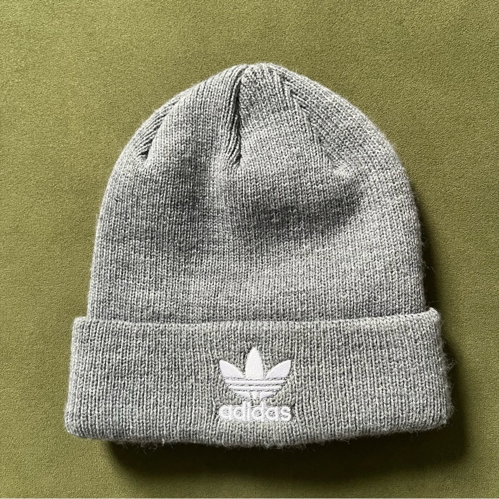 Adidas Logo Gray Ribbed Beanie